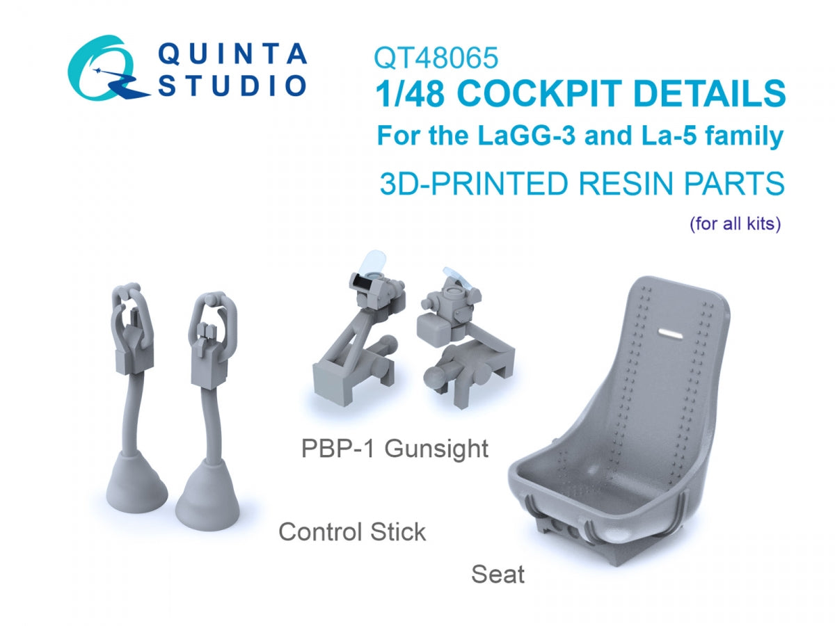 Détails du cockpit Quinta Studio QT48065 pour la famille LaGG-3 et La-5 : siège, viseur et manche à balai (tous les kits) 1/48