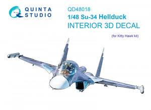 Quinta Studio QD48018 Su-34 3D-Printed colored Interior on decal paper (KittyHawk) 1/48