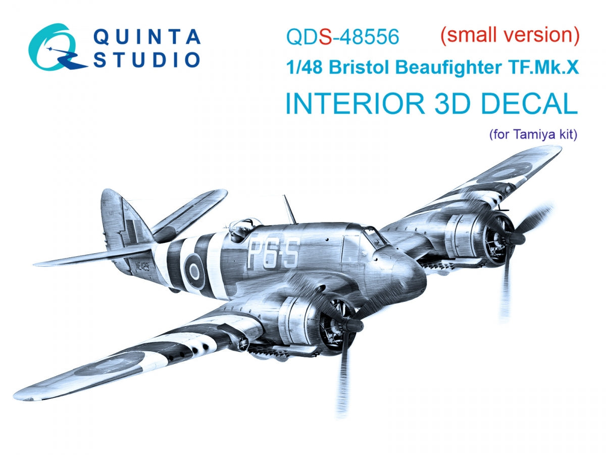 Quinta Studio QDS-48556 Bristol Beaufighter TF.Mk.X 3D-Printed &amp;amp; colored Interior on decal paper (Tamiya) (small version) 1/48