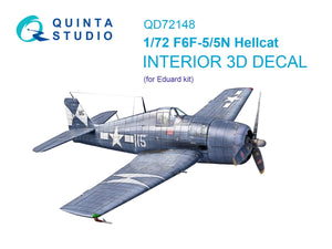 Quinta Studio QD72148 F6F-5 Hellcat 3D-Printed colored Interior on decal paper (Eduard) 1/72