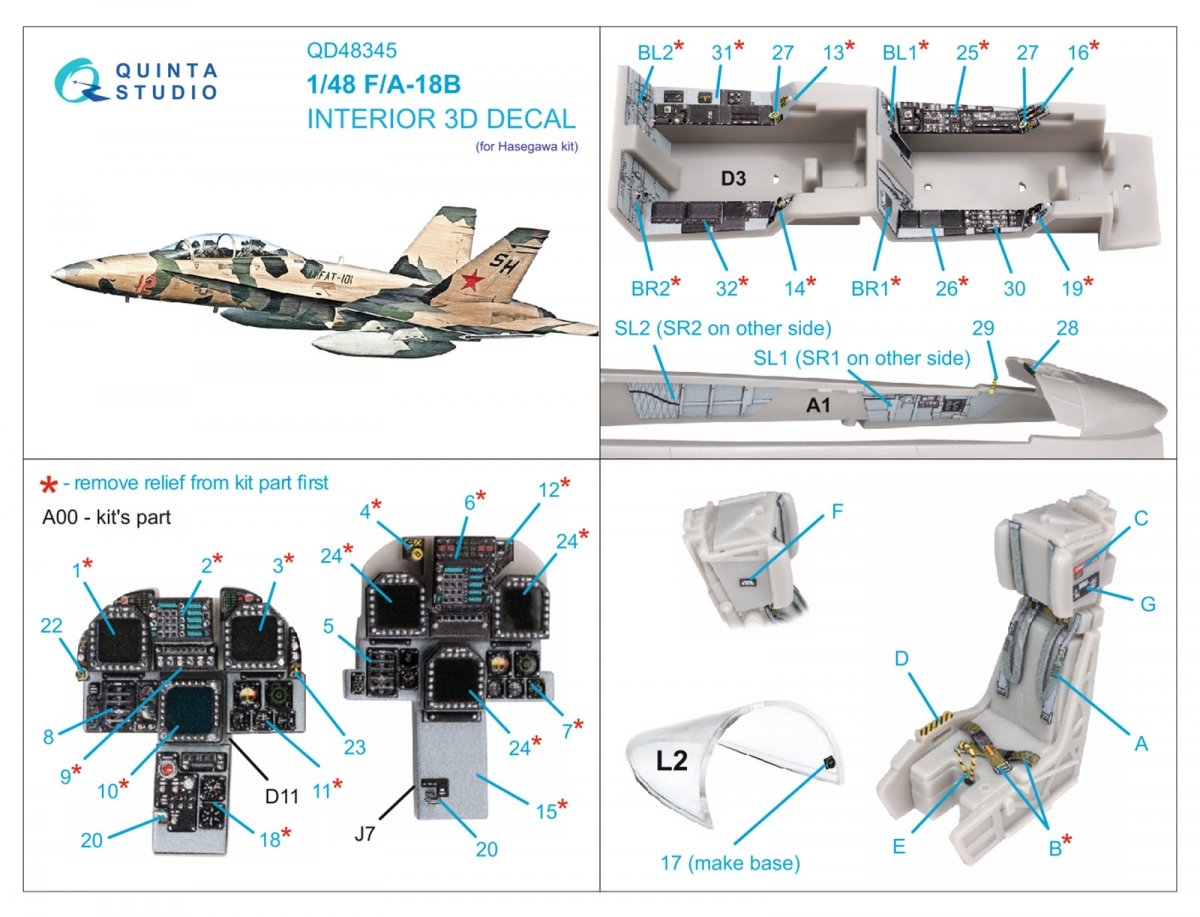 Quinta Studio QD48345 F/A-18B 3D-Printed &amp;amp; colored Interior on decal paper (Hasegawa) 1/48 – image 7