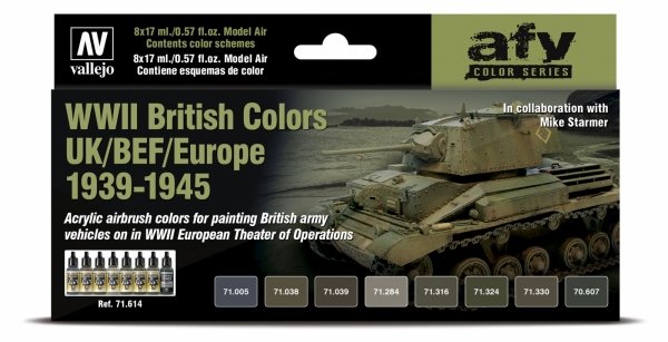 Vallejo 71614 Couleurs britanniques de la Seconde Guerre mondiale (Royaume-Uni/BEF/Europe, 1939-1945) 8 x 17 ml