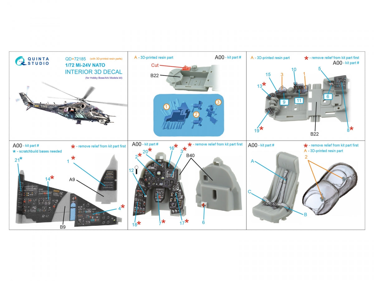 Quinta Studio QD+72185 Mi-24V NATO 3D-Printed &amp;amp; colored Interior on decal paper (Hobby Boss/ARK Models) (with 3D-printed resin parts) 1/72 – obrázek 13