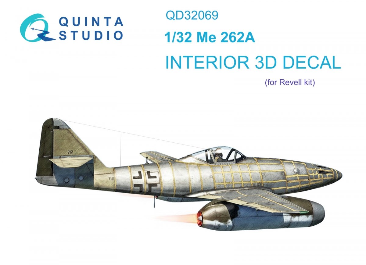 Quinta Studio QD32069 Me 262A 3D-Printed &amp;amp; colored Interior on decal paper (Revell) 1/32