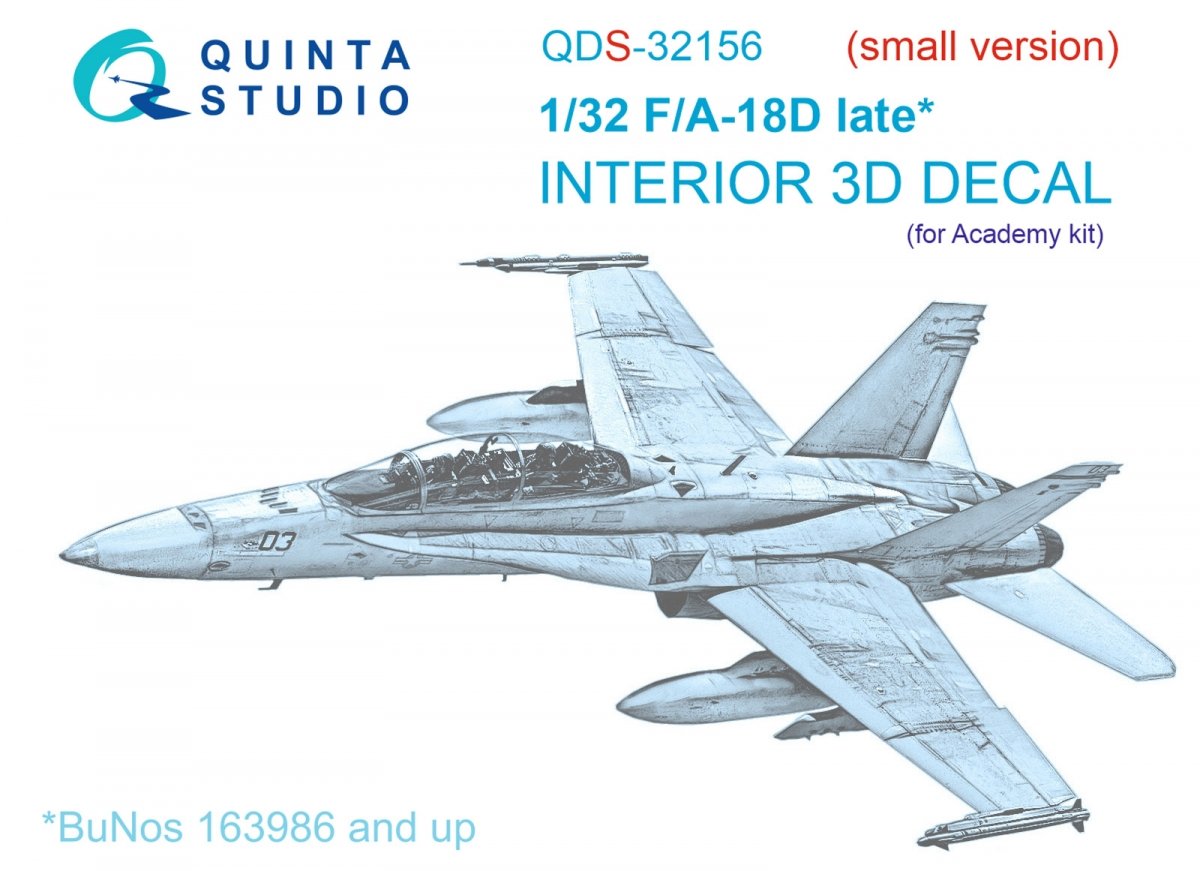 Quinta Studio QDS-32156 F/A-18D late 3D-Printed &amp;amp; colored Interior on decal paper (Academy) (Small version) 1/32