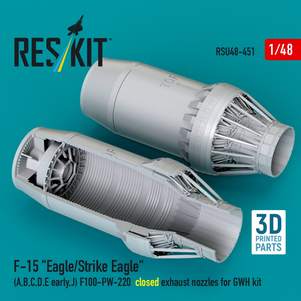 RESKIT RSU48-0451 F-15 "Eagle/Strike Eagle" (A,B,C,D,E early,J) F100-PW-220 closed exhaust nozzles for GWH kit (3D Printed) 1/48