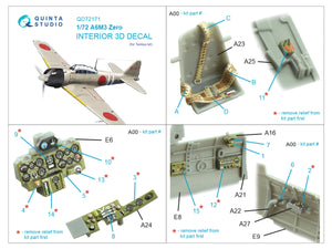 Quinta Studio QD72171 A6M3 Zero 3D-Printed &amp;amp; colored Interior on decal paper (Tamiya) 1/72 – Bild 3