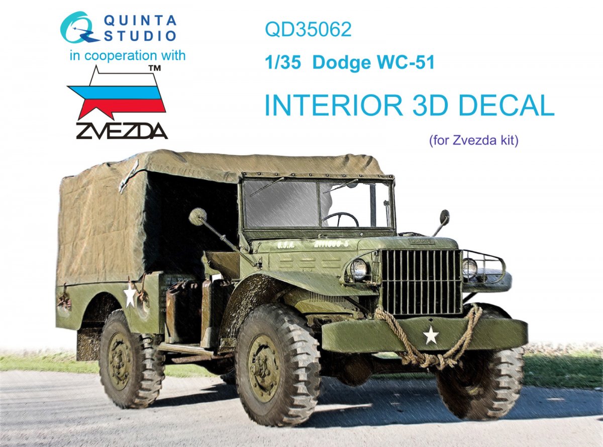 Quinta Studio QD35062 Dodge WC-51 3D-Printed &amp; colored Interior on decal paper (Zvezda) 1/35