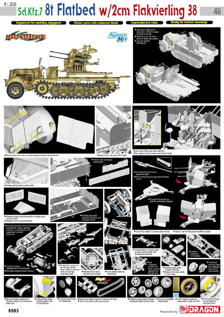 Cyber Hobby 6583 Sd.Kfz.7 8t Halftrack Flatbed w/ 2cm Flak 38 1/35