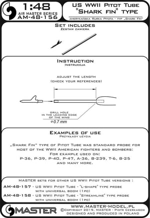 Master AM-48-156 American WWII Pitot Tube - &amp;quot;Shark Fin&amp;quot; Type (1 pc.) - used on P-36, P-39, P-40, P-47, A-36, B-239, T-6, B-25 and many others 1/48 – image 4