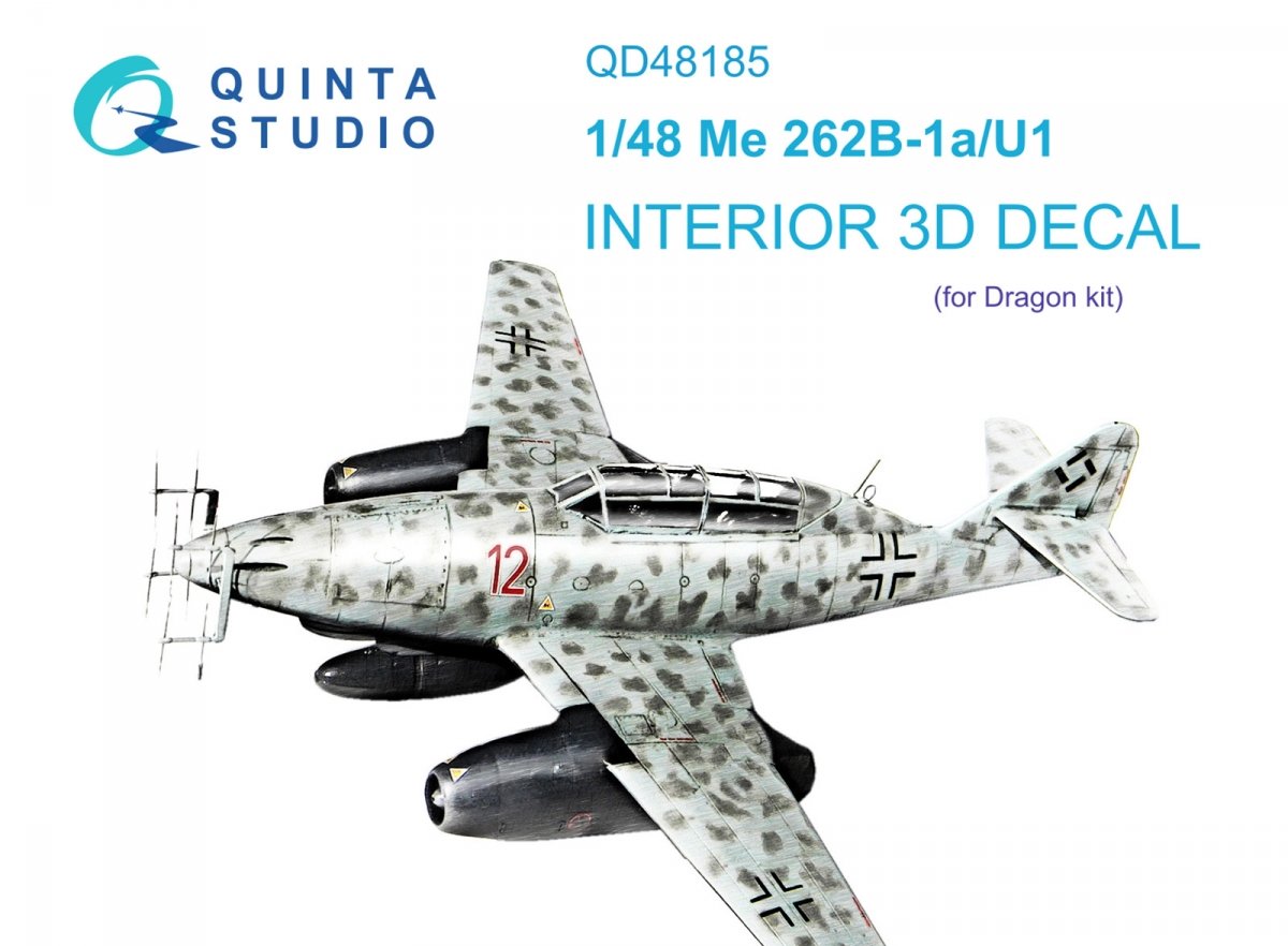 Quinta Studio QD48185 Me 262B-1a/U1 3D-Printed &amp;amp; colored Interior on decal paper (for Dragon ) 1/48