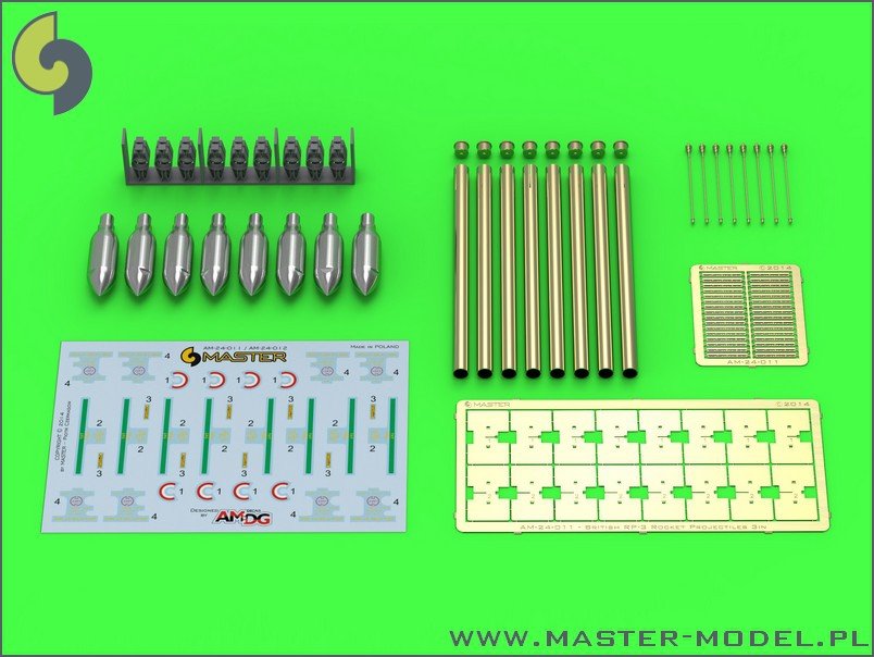 Master AM-24-011 Canon à roquettes britannique RP-3 de 3 pouces avec têtes SAP de 60 lb (8 pièces) (1/24) 