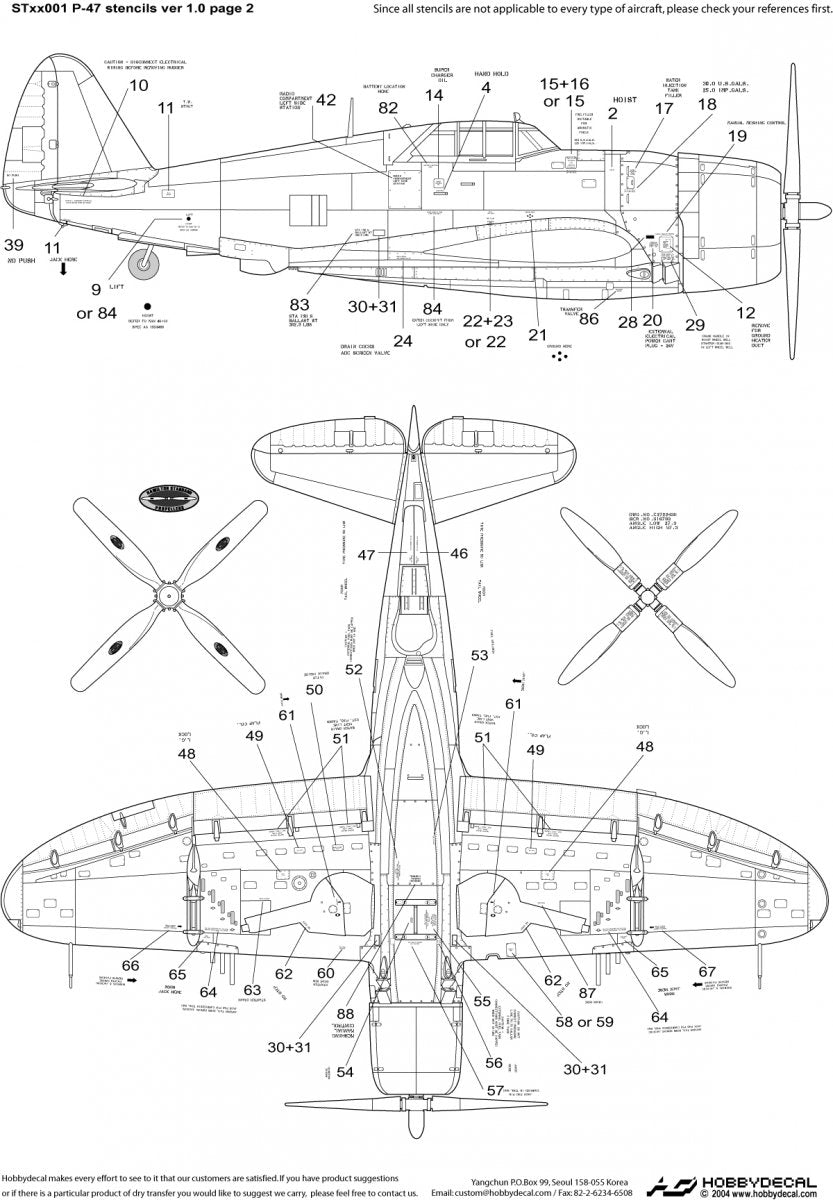 HobbyDecal ST48001V1 P-47 Stencils ver 1 1/48 – Bild 3