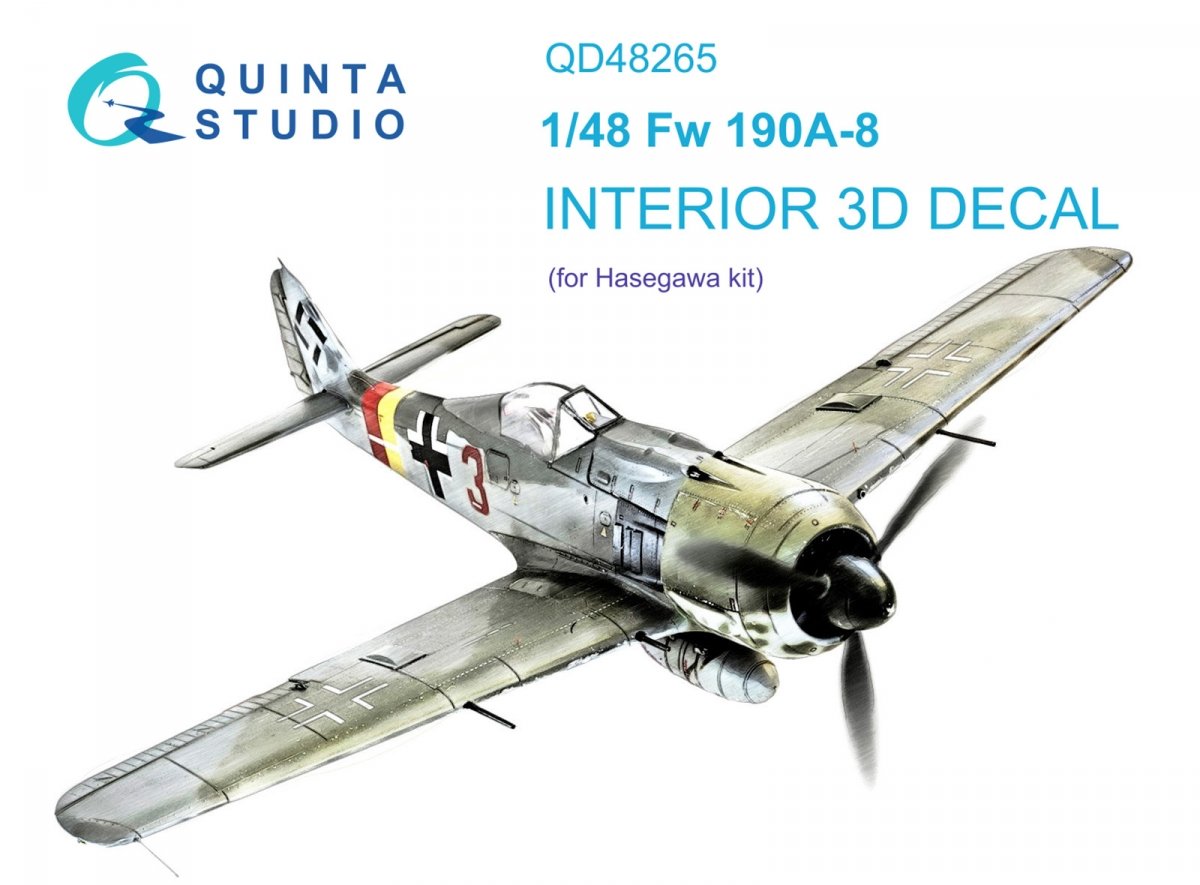 Quinta Studio QD48265 Fw 190A-8 3D-Printed &amp; colored Interior on decal paper ( Hasegawa ) 1/48
