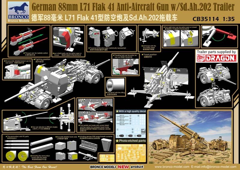 Bronco CB35114 German 88 mm L71 Flak 41 AA Gun w /Sd.Ah.202 (1/35) – image 2