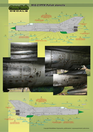 ModelMaker Decals D48020 MiG-21PFM/M/MF/bis/UM Polish stencils 1/48 – imagen 8