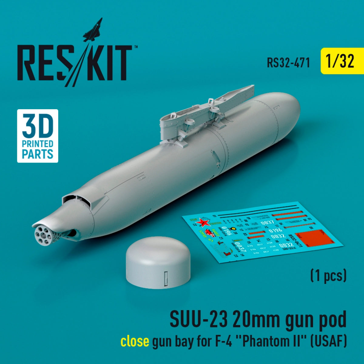 RESKIT RS32-0471 SUU-23 20mm gun pod (close gun bay) for F-4 &amp;quot;Phantom II&amp;quot; (USAF) (1 pcs) (3D Printed) 1/32