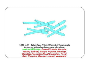 Aber 350L-30 Set of 8 pcs 381mm (15in) L42 Mk.I long barrels for Hood, Repulse, Queen Elisabeth, Vanguard 1/350 – Bild 8