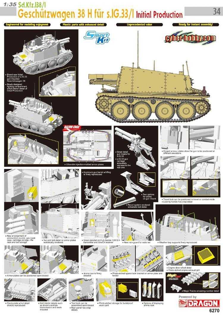 Cyber Hobby 6270 Sd.Kfz.138/1 Geschutzwagen 38 H fur s.IG.33/1 Initial Production 1/35 – image 2