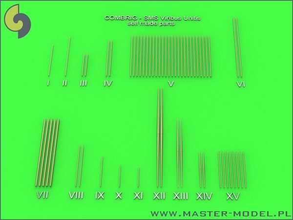 Master SM-350-077 SMS Viribus Unitis - masts, yards and other turned parts set - fits Combrig model