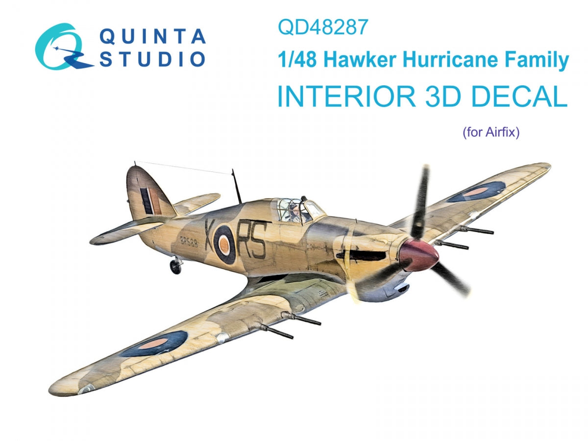 Intérieur imprimé en 3D et coloré sur papier décalcomanie pour la famille Hawker Hurricane (Airfix) - Quinta Studio QD48287 - Échelle 1/48