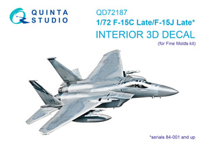 Quinta Studio QD72187 F-15C Late/J Late 3D-Printed &amp;amp; colored Interior on decal paper (Fine Molds) 1/72