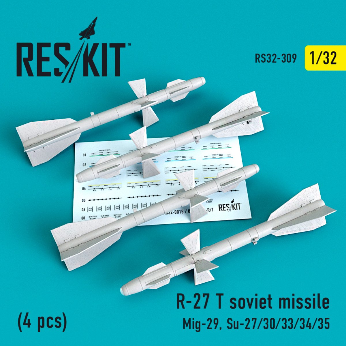 RESKIT RS32-0309 R-27T SOVIET MISSILES (4PCS) 1/32