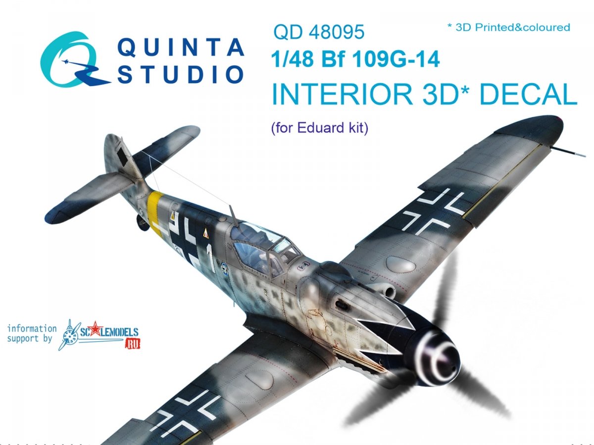 Quinta Studio QD48095 Bf 109G-14 3D-Printed &amp; colored Interior on decal paper (for Eduard kit) 1/48