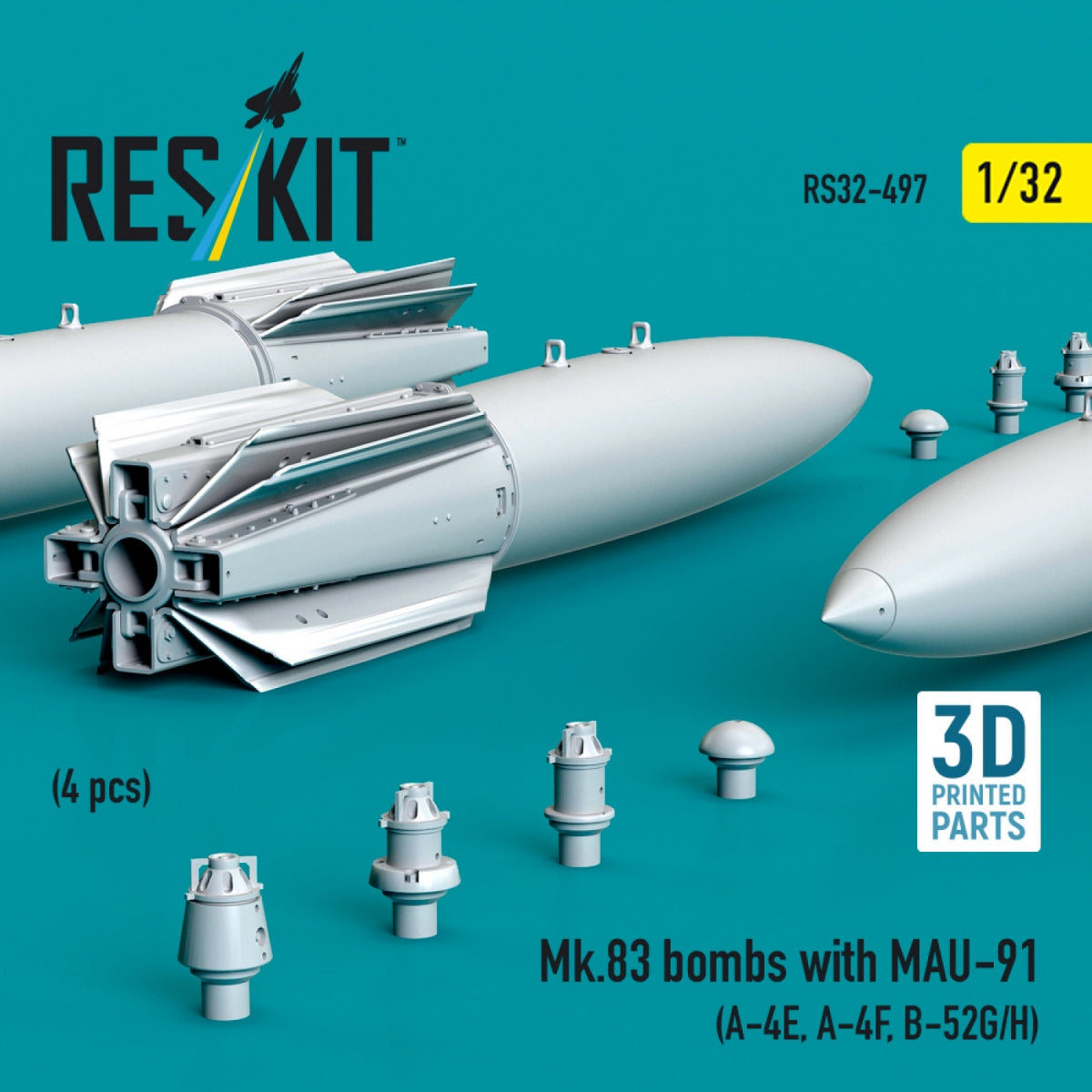 RESKIT RS32-0497 Mk.83 bombs with MAU-91 (4 pcs) (3D printed) 1/32 – Bild 2