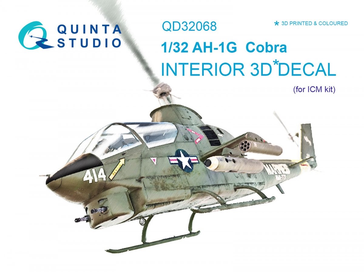 Quinta Studio QD32068 AH-1G Cobra 3D-Printed &amp; colored Interior on decal paper (for ICM kit) 1/32