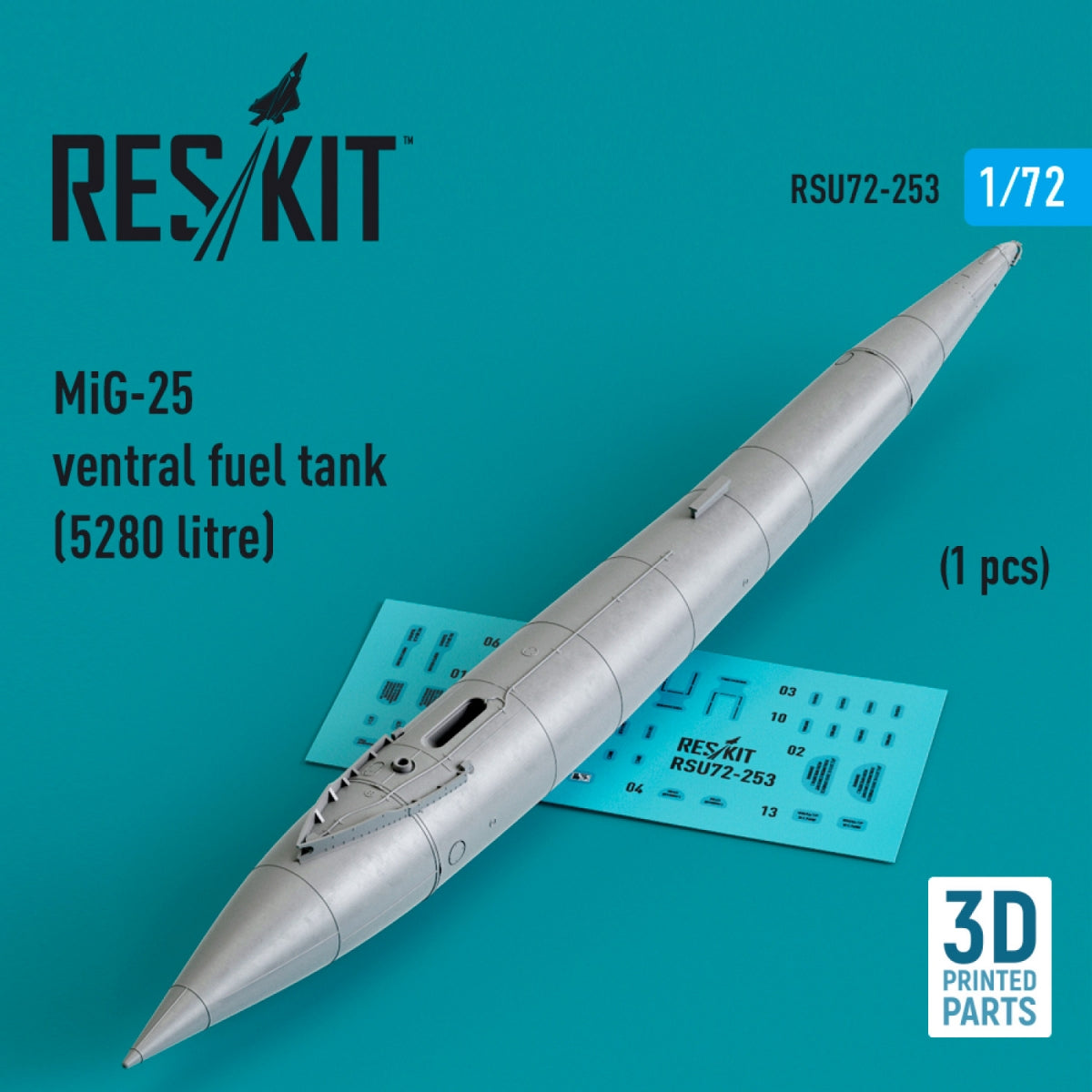 RESKIT RSU72-0253 MiG-25 ventral fuel tank (5280 liter) (1 pcs) (3D Printed) 1/72