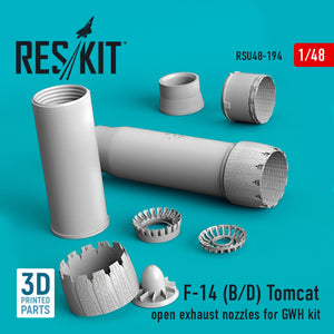 RESKIT RSU48-0194 F-14 (B,D) &amp;quot;TOMCAT&amp;quot; OPEN EXHAUST NOZZLES FOR GWH KIT (3D PRINTED) 1/48
