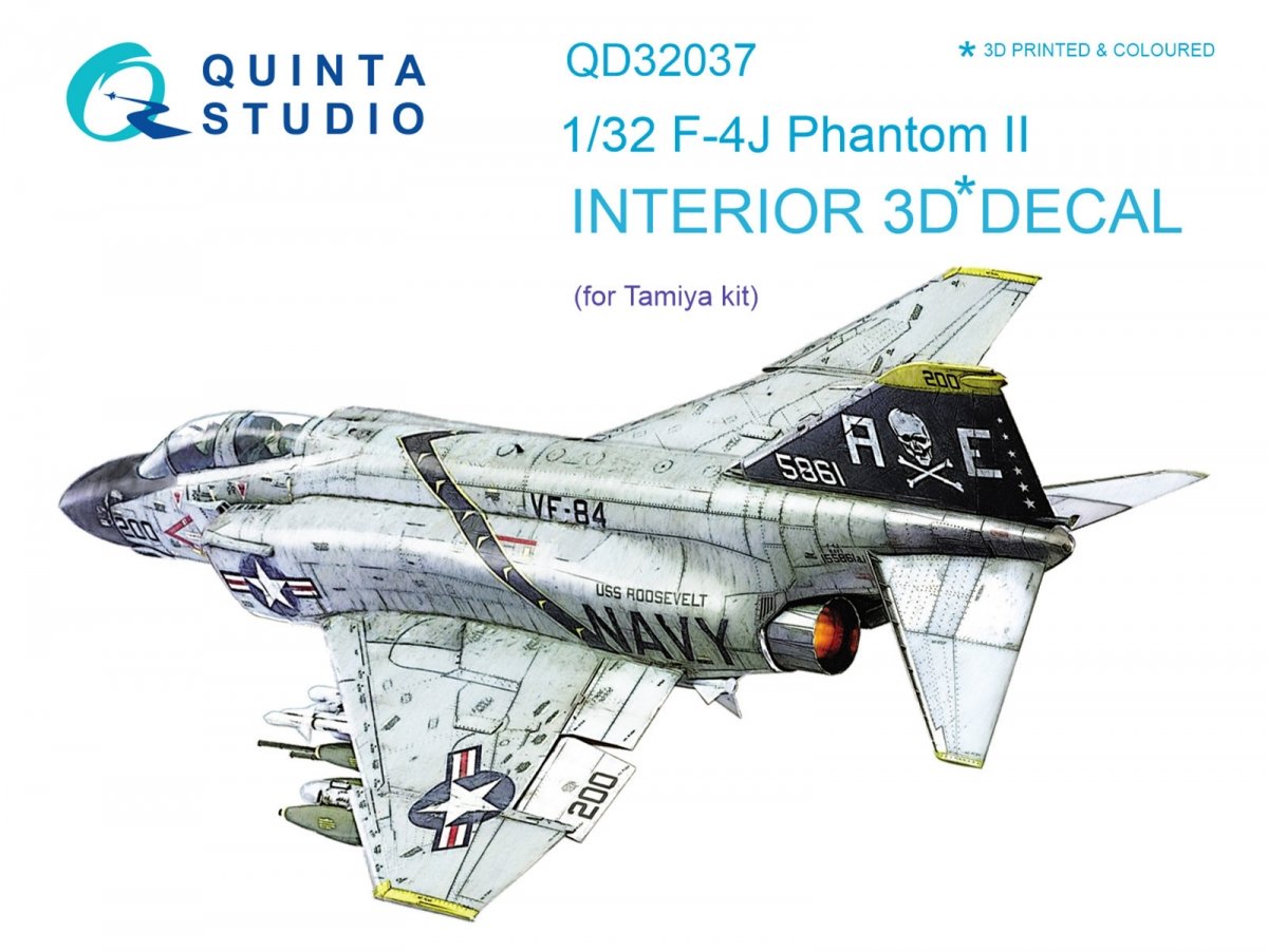 Quinta Studio QD32037 F-4J 3D-Printed &amp;amp; colored Interior on decal paper (for Tamiya kit) 1/32
