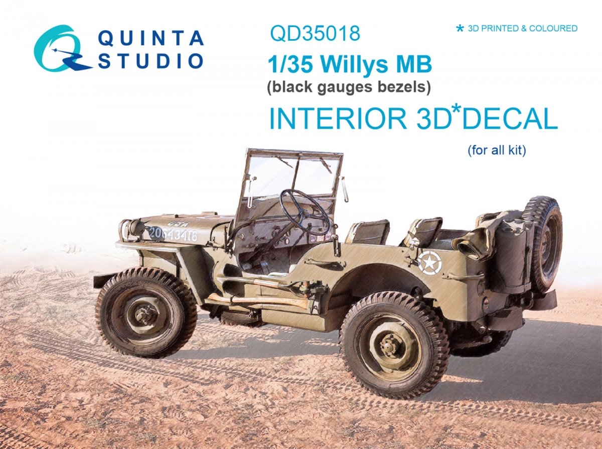Quinta Studio QD35018 Willys MB 3D-Printed &amp;amp; colored Interior on decal paper (for all kit) 1/35