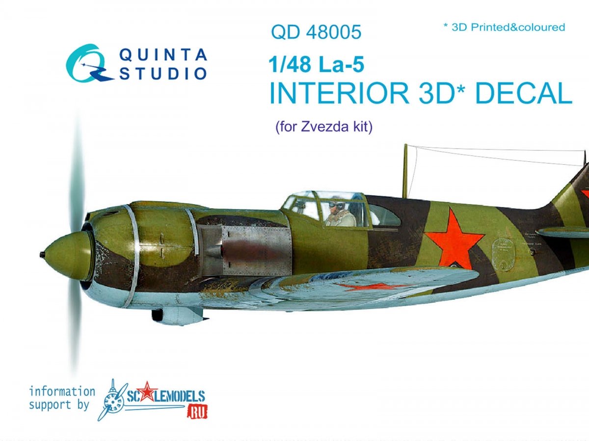Quinta Studio QD48005 La-5 3D-Printed &amp; colored Interior on decal paper (for Zvezda kit) 1/48