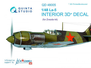 Quinta Studio QD48005 La-5 3D-Printed &amp;amp; colored Interior on decal paper (for Zvezda kit) 1/48