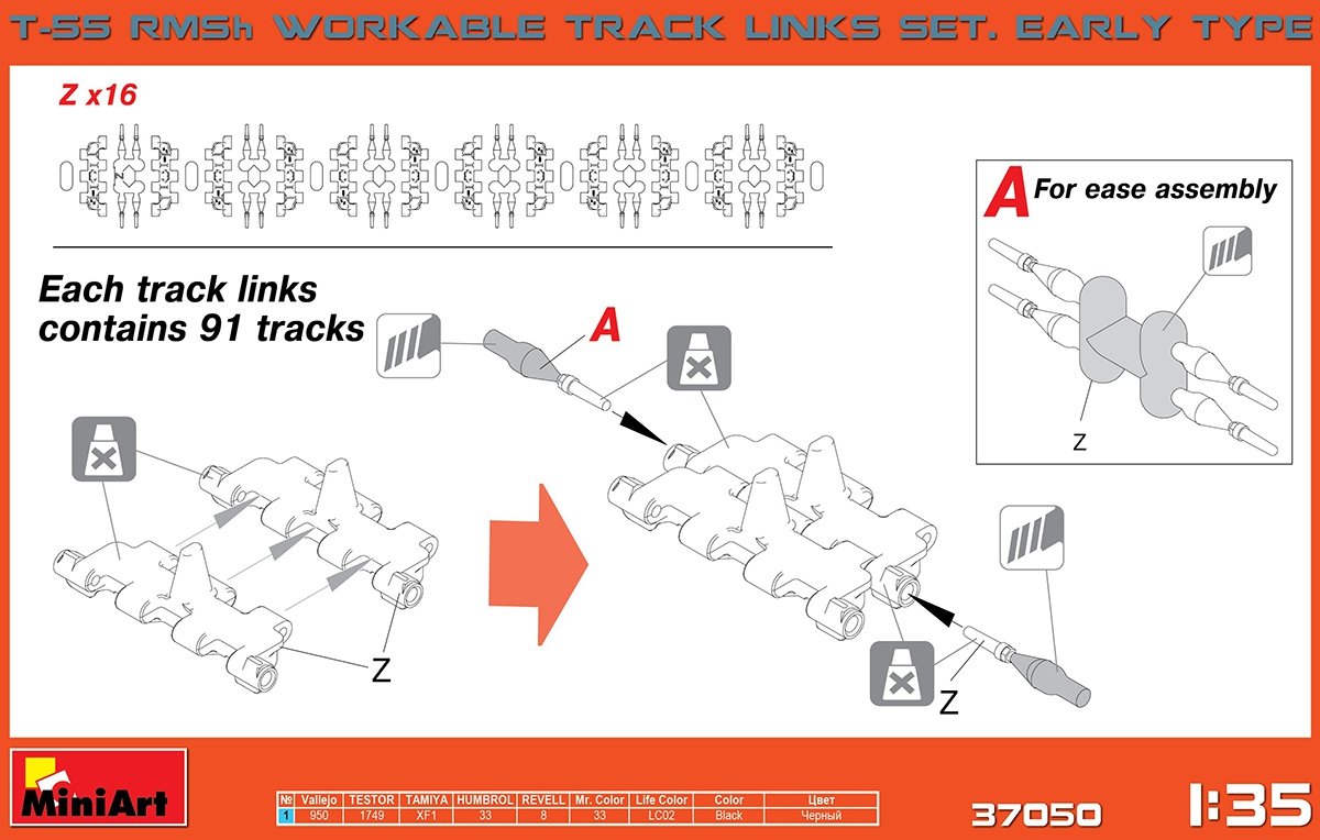 MiniArt 37050 T-55 RMSh WORKABLE TRACK LINKS. EARLY TYPE 1/35 – obrázek 2