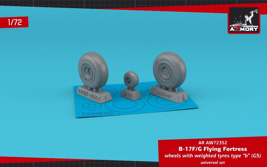 Armory Models AW72352 B-17F/G Flying Fortress wheels w/ weighted tires type “b” (GS) 1/72