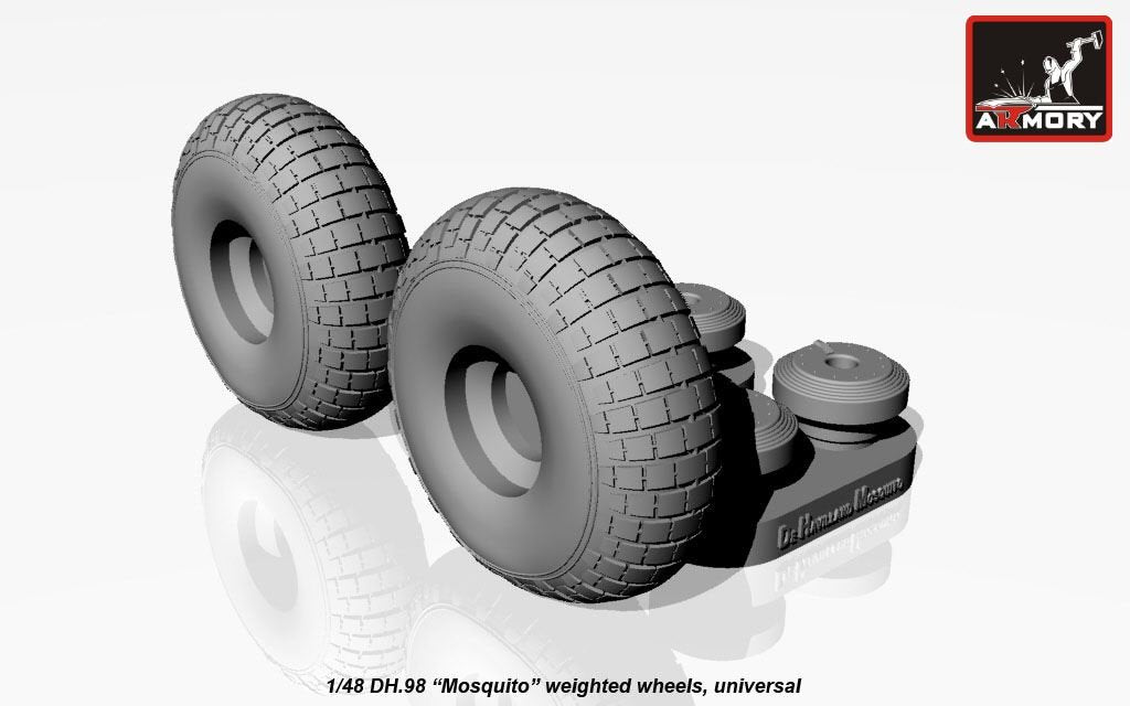 Armory Models AW48402 deHavilland DH.98 Mosquito wheels, “checkerboard” tire pattern, weighted 1/48 – obrázek 2
