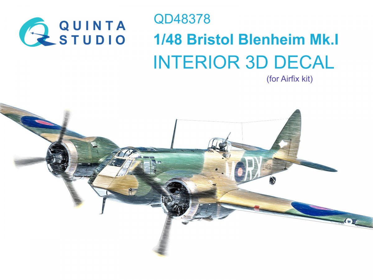 Quinta Studio QD48378 Bristol Blenheim Mk.I 3D-Printed &amp;amp; colored Interior on decal paper (Airfix) 1/48