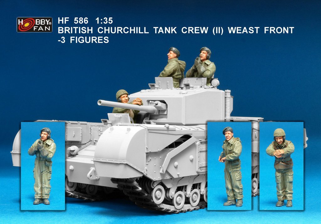Hobby Fan HF586 BRITISH CHURCHILL TANK CREW (II) WEAST FRONT-3 FIGURES