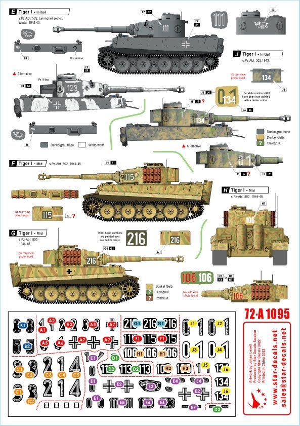 Star Decals 72-A1095 Tiger I. sPzAbt 502 # 1. Initial / Early / Mid production Tigers. 1/72 – immagine 3