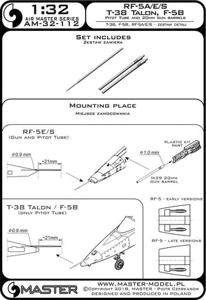 Master AM-32-112 T-38 Talon / F-5B / RF-5A, E, S - Pitot tube and 20mm gun barrels 1/32 – imagen 3
