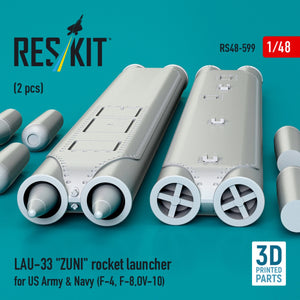 RESKIT RS48-0599 LAU-33 "ZUNI" rocket launcher for US Army &amp; Navy (2 pcs) (F-4, F-8, OV-10) (3D Printed) 1/48