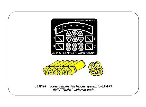 Aber 35A128 Soviet smoke Discharges system for BMP-1 902V “Tucha” with rack 1/35 – obrázek 11