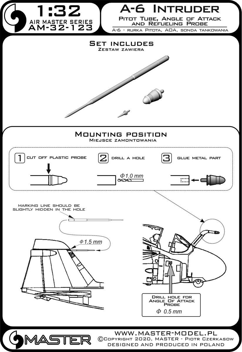 Master AM-32-123 PZL P.11c A-6 Intruder - Pitot tube, Angle of Attack and refueling probe 1/32 – Bild 3