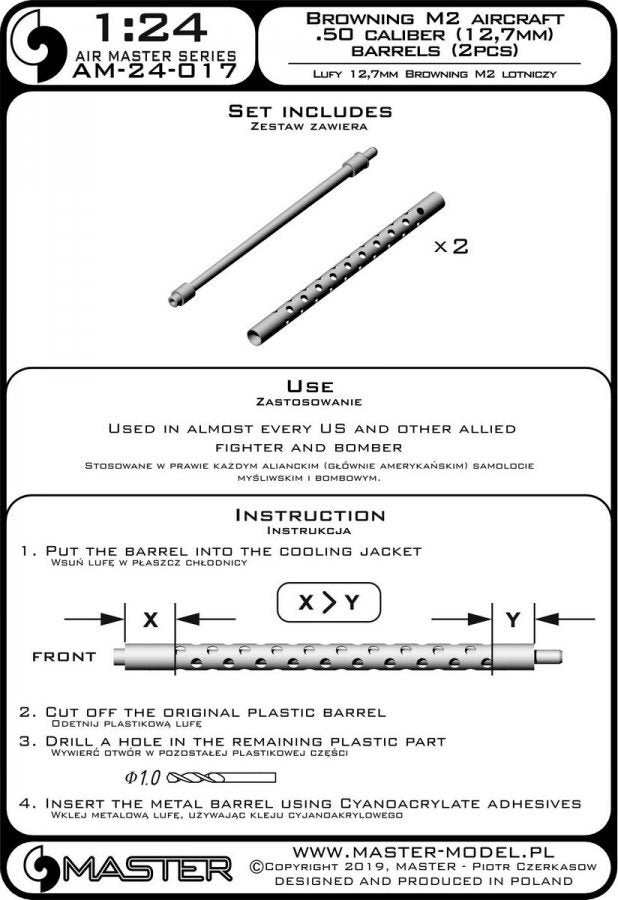 Master AM-24-017 Browning M2 aircraft MG barrels .50 caliber (12.7mm) (2 pcs.) 1/24 – obrázek 3