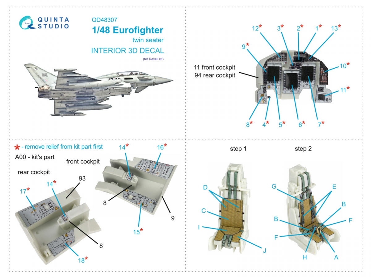 Quinta Studio QD48307 Eurofighter twin seater 3D-Printed colored Interior on decal paper (Revell) 1/48 – image 2