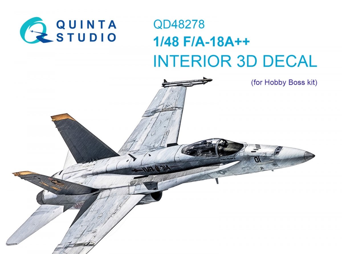 Quinta Studio QD48278 F/A-18А++ 3D-Printed &amp;amp; colored Interior on decal paper (HobbyBoss) 1/48