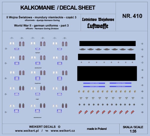 Weikert Decals DEC410 German Uniforms - Part 3 - Luftwaffe - Hermann Goring Division 1/35